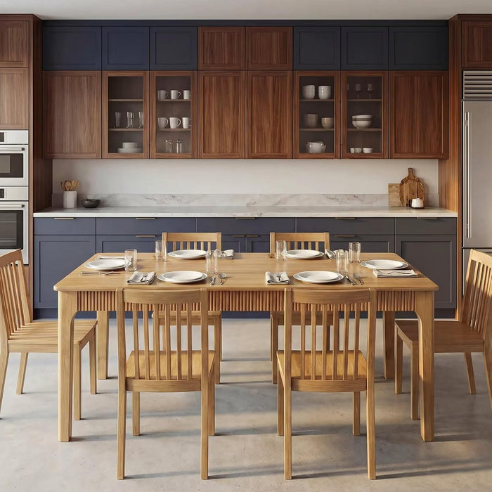 31.5" Solid Wood Dining Room Table,Rectangular Kitchen Real Wooden Table | 2 Person Modern Farmhouse Mid Century Fluted Design Furniture Desk for Home,Small Space,Apartment,Living Room Nature