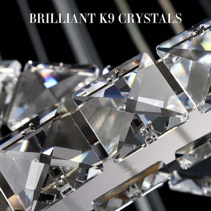 Modern Crystal Chandelier Lighting, 6 Ring Chandelier LED Ceiling Lights Fixtures with 3-Color, High Ceiling Foyer Chandeliers for Living Room Dining Room Staircase, D8-12-16-20-24"-28"