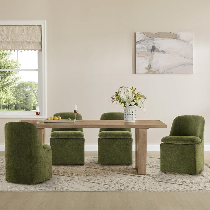 Upholstered Dining Chairs with Casters, Washable Cover Modern Dining Room Chairs with Thick Cushion & Sturdy Metal Frame for Kitchen, Living Room, Dressing Room, Green Fabric, 4PCS
