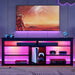 TV Stand for 70 Inch TV, Tall Entertainment Center with 2 Led Lights, Gaming TV Console with Storage for PS5, Modern TV Cabinet for Bedroom, Living Room, Black Carbon Fiber