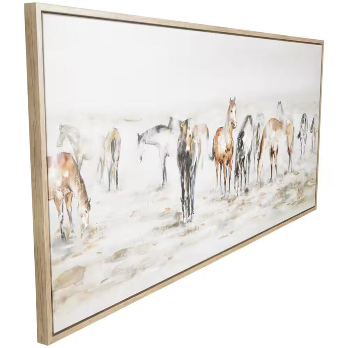 1-Panel Framed Horse Wall Art with Wooden Frame and Gold Foil Accents 32 In. X 71 In.