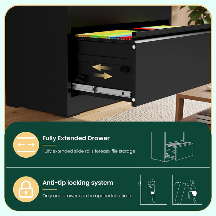 3 Drawer Lateral File Cabinet with Lock, File Cabinet for Home Office,Black