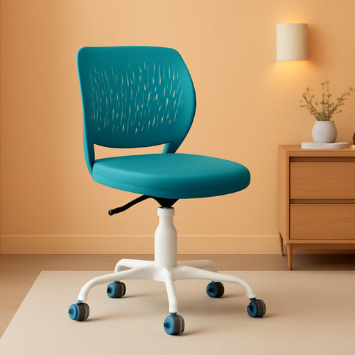 Kids Desk Chair, Adjustable Children Study Chair, Swivel Chair Armless Mesh Task Student Chair, Child Desk Chair with Adjustable Height & Lumbar Support Computer Chair, Turquoise