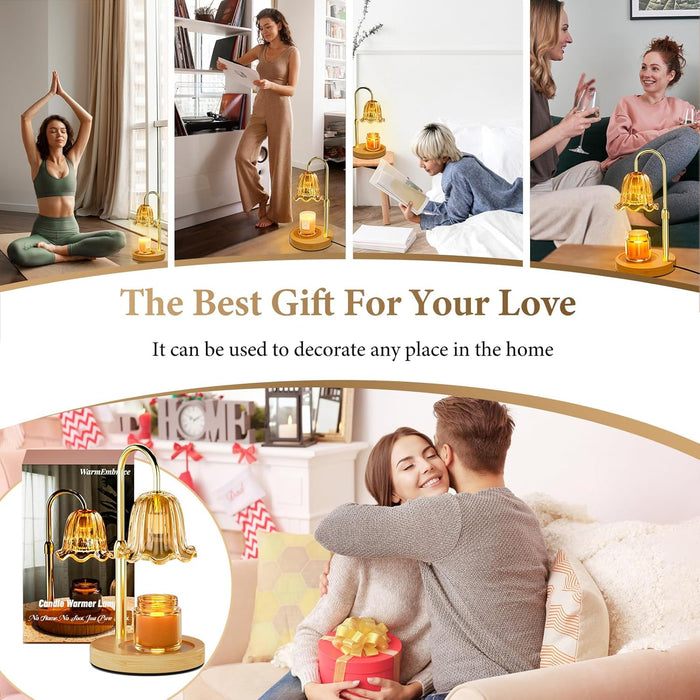 Candle Warmer Lamp with Timer Dimmable Light & Adjustable Height, Birthday Gifts for Women Mom Girl,House Warming Gift New Home Decor,Wax Melting Warmer for Jar Candles with 2 Bulbs/Gold