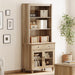 72" Tall 5 Tier Bookcase with Glass Doors & Drawers, Oak