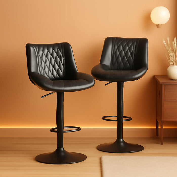 Swivel Bar Stools Set of 2, Height Adjustable Counter Height Bar Stools with Open Back and Footrest, Premium Faux PU Leather, Modern Upholstered Bar Chairs for Kitchen Island/Bar/Counter, Black