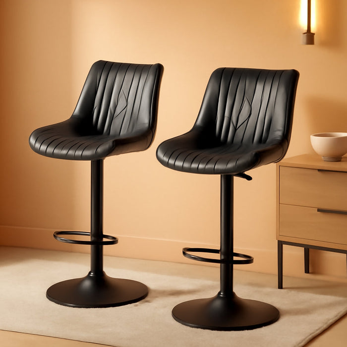 Swivel Bar Stools Set of 2, Height Adjustable Counter Height Bar Stools with Open Back and Footrest, Premium Faux PU Leather, Modern Upholstered Bar Chairs for Kitchen Island/Bar/Counter, Black