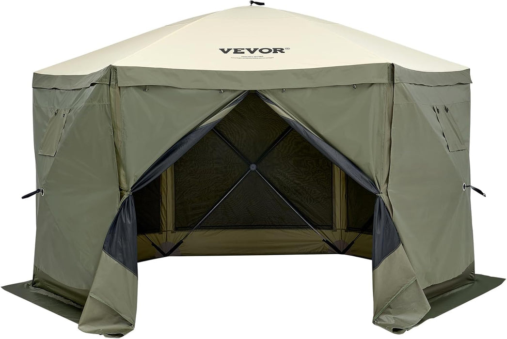 12X12Ft Pop up Gazebo Tent with Mosquito Netting, 6 Removable Wind Panels & 2 Mesh Windows, Outdoor Canopy Shelter for Patio, Army Green