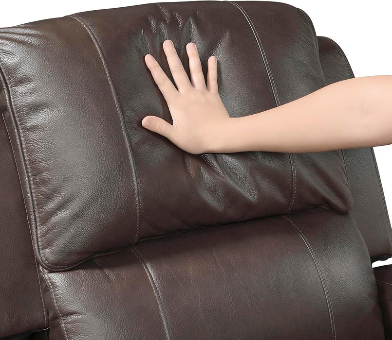 Manual Double Reclining Sofa, Top Grain Leather Match Wall Hugger Recliner Sofa, Tab Pull Reclining, High Density Foam over Pocket Coils, for Living Room/Reading Nook/Bedroom, Brown