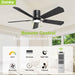 52 Inch 5 Blades Black Ceiling Fans with Lights,Flush Mount,6Cct, Low Profile Ceiling Fan with Light and Remote Control,Dc Motor,Ceiling Fan for Bedroom, Kitchen,Living Room,Indoor/Outdoor Use