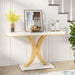 Modern Gold Console Table, 40 Inch Narrow Entryway Foyer Table with Geometric Base, Rustic Hallway Accent Table for Living Room, Entrance, White and Gold
