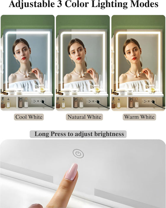 Pearl White Makeup Vanity Desk Integrated Lighting