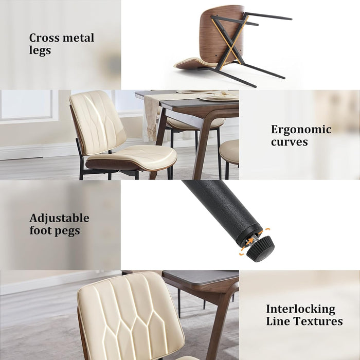 BV Mid Century Dining Chairs Set of 4, PU Leather Bentwood, Beige