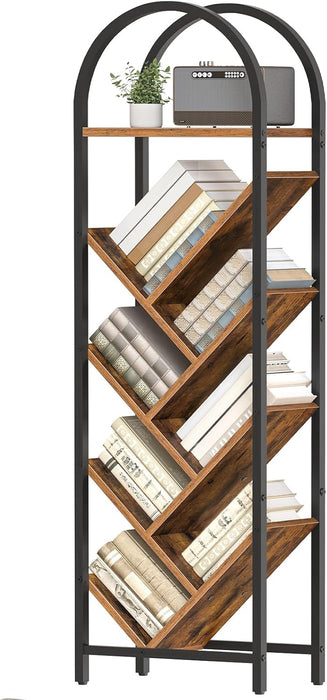 Eight Tier Arched Tree Bookshelf RusticBrown MetalFrame