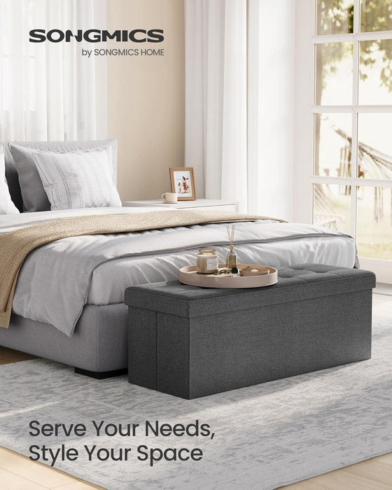 43-Inch Folding-Storage Ottoman Bench Dark Gray Matte