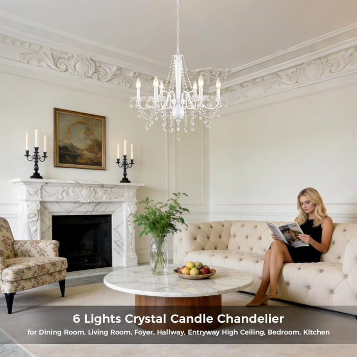White Crystal Chandelier Six Light Dining Fixtures