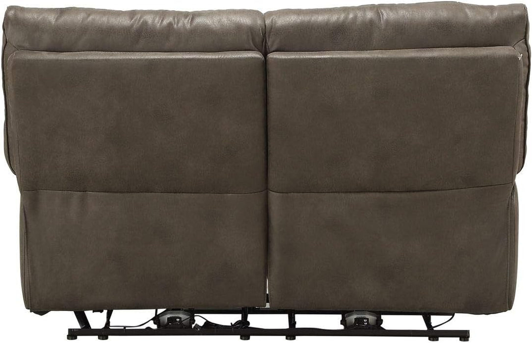 Gray Leather Reclining Loveseat with USB Charging