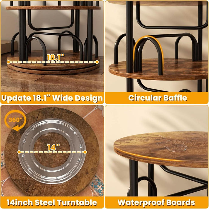 6 Tier Rotating Bookshelf Tower, Revolving Bookcase, 360° round Spinning Book Shelf, Narrow Swivel Bookshelves Vertical Turning Corner Bookshelf Organizer for Small Space, Rustic Brown