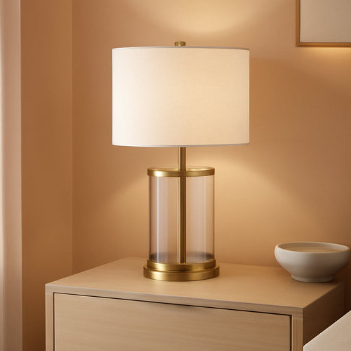Cordless 24Inch Clear Glass Table Lamp AntiqueBrass