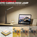 LED Desk Lamp for Home Office, Eye-Caring Light with 4 Color Modes & Touch Control, USB A+C Charging Ports, Adjustable Rotating Head with Timer for Reading, Bedroom & Small Desks