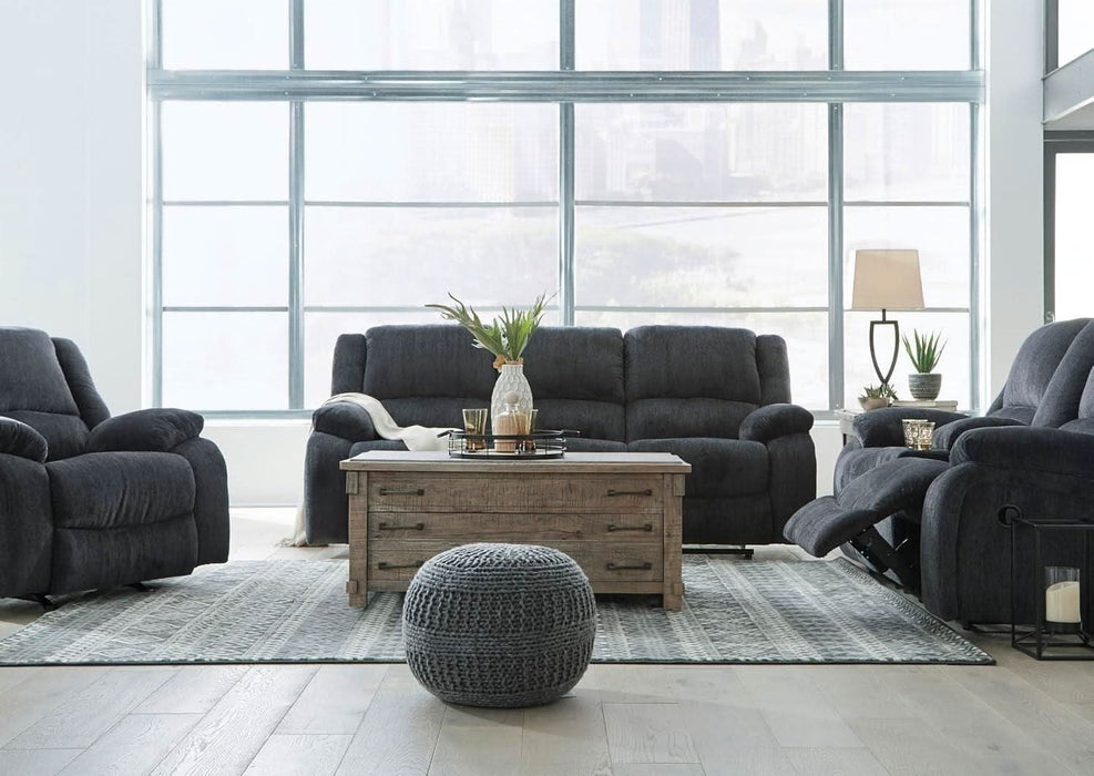 Draycoll Contemporary Manual Pull Tab Reclining Sofa, Dark Gray