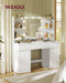 VASAGLE KAILYN Collection - Vanity Desk with Mirror and 9 LED Bulbs, Modern Vanity Makeup Table with Power Outlets, Dressing Table with 2 Cabinets, for Bedroom, Cloud White URDT142WB01S