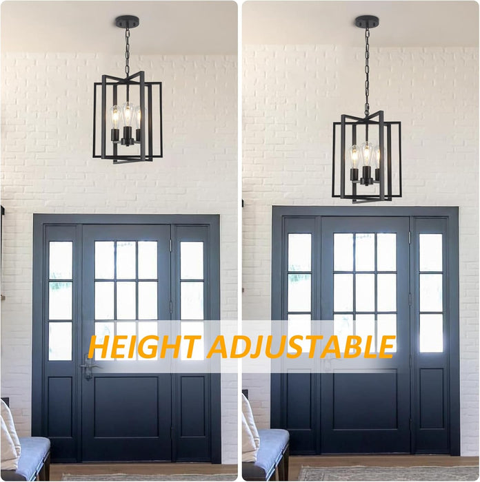 Black Farmhouse Modern Chandelier Light Fixture for Dining Room, 3 Light Rustic Kitchen Island Metal Pendant Hanging, Adjustable Geometric Foyer Light Fixtures for Entryway Hallway Living Room