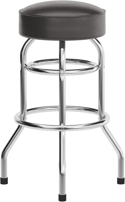 Bruno 2 Pack Double Ring Chrome Barstool with Dark Brown Seat