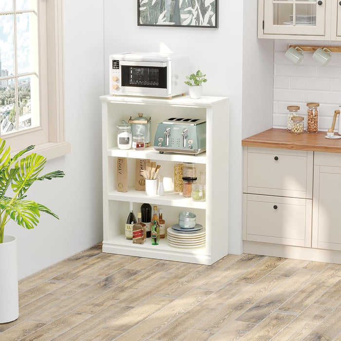 43 Inch Tall Bookcase, White 3-Tier Shelves Bookshelf Open Storage
