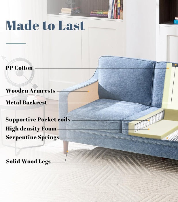 80 Inches Brilliant SkyBlue Chenille Sofa Reinforced