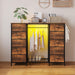 55W 2-In-1 Dresser with Hanging Rack, 10 Drawers Dresser for Bedroom,Dressers with Fabric Drawers,Led Lights, Charging Station and Hanging Racks for Bedroom (Rustic Brown)