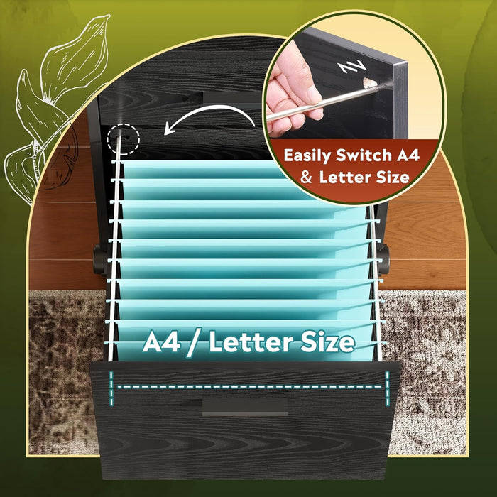 2 Drawer File Cabinet, Mobile Printer Stand with Open Storage Shelf, Wood Filing Cabinet Fits A4 or Letter Size for Home Office, Black