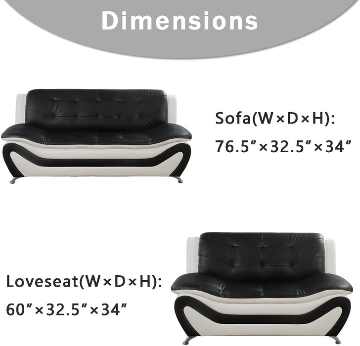 Living Room Sofa Set Leather Couch and Loveseat for Living Room, Living Room Couch Set, Sofa for Bedroom, Apartment, Living Room Furniture Sets (Black&White, Sofa+Loveseat)