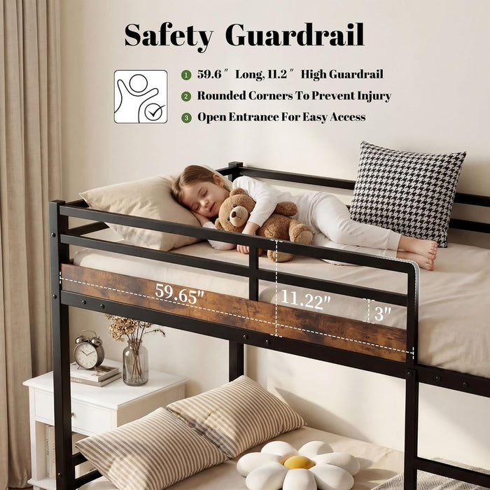 IndustrialGrade Black Metal Twin Bunk Bed Guardrails