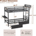 Bunk Bed with Reversible Foldable Desk,Upper Bunk Storage and 2 Storage Drawers Twin XL Bunk Bed with LED Lights and Charging Station,Bunk Beds with Safety Guardrail & 4 Hooks,Space-Saving, Black