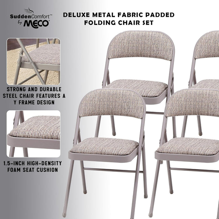 4 Pack Padded Folding Chairs, Fabric Foldable Card Table Chair, Chicory Lace