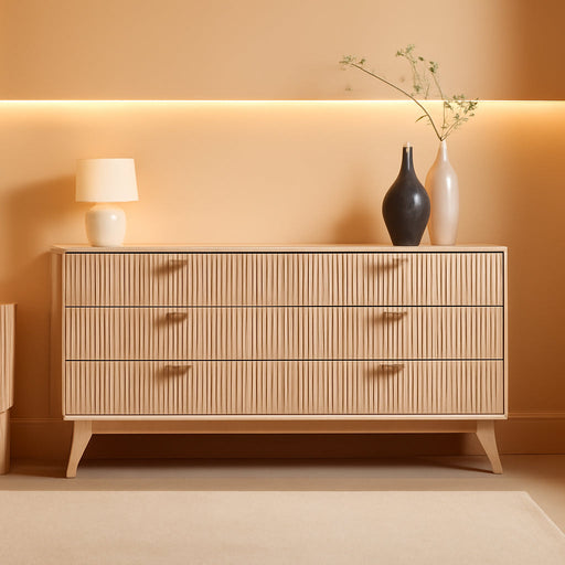 63" Wide Fluted 9 Drawer Dresser for Bedroom, White Alder