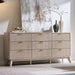63" Wide Fluted 9 Drawer Dresser for Bedroom, White Alder