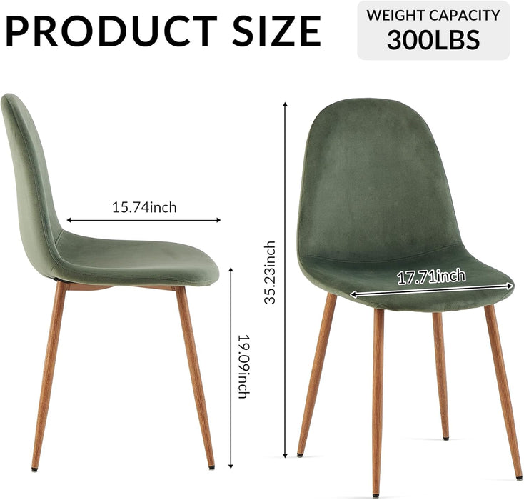 Dining Chairs Set of 4, Mid Century Modern Green Velvet Upholstered Fabric Kitchen Chairs with Backrest & Metal Legs for Living Room, Dining Room, Vanity - Green