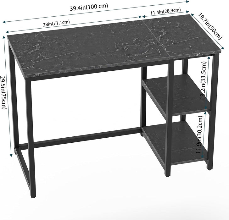 Computer Desk 40 Inches with 2-Tier Shelves Sturdy Home Office Desk with Large Storage Space Modern Gaming Desk Study Writing Laptop Table, Black Marbling (Black Marbling, 40)