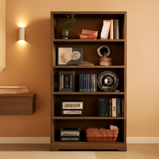 5-Tier Wooden Book Shelf, 65" Tall Bookshelf with Storage, Floor-Standing Display Bookcase, Farmhouse Style Bookshelf with Arched Base, Suitable for Living Room, Study, Office, Rustic Brown