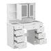 White Makeup Vanity Desk 9 Drawers Wood Dressing Table with 3 Mirrors, Glass Top, Hidden Storage Shelves, LED Lighted