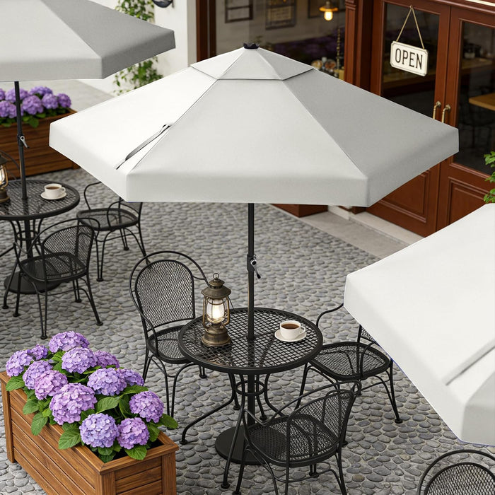 CROWN SHADES 9 Ft Patio Umbrella with Auto-Tilt & Olefin Fabric - Patented 90° Edge Connection Wind Resistant, Outdoor Umbrella for Table, Pool, Beach, Effortless Crank System