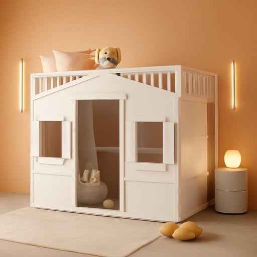 White Twin Size Loft Bed With EntertainmentCenterDisplay