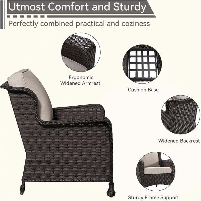 5 Pieces Patio Furniture Set with 2 Ottomans, 1 Side Table and 2 Outdoor Chairs Patio Conversation Set with 4" Removable Seat Cushions and Wide Armrest for Garden, Backyard, Porch (Beige)