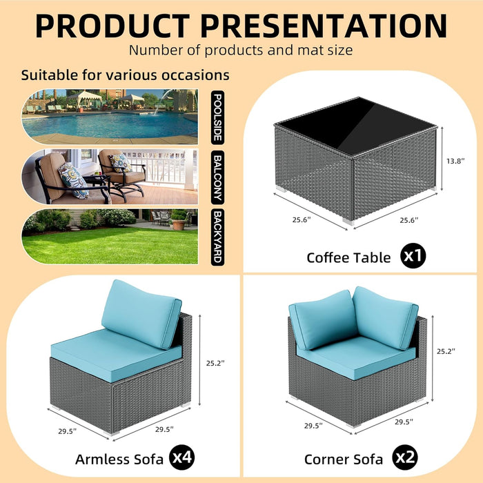 Patio Furniture Set, All-Weather Outdoor Sectional Patio Furniture Set Including 7-Seated Sofa, for Any Patio,Blue