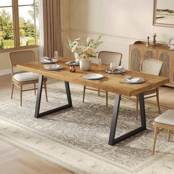 Industrial Dining Table for 4-6 People, 63 Inches Solid Wood Rectangular Kitchen Table with Heavy-Duty Metal Legs for Home, Dining Room, Small Space, Rustic Brown