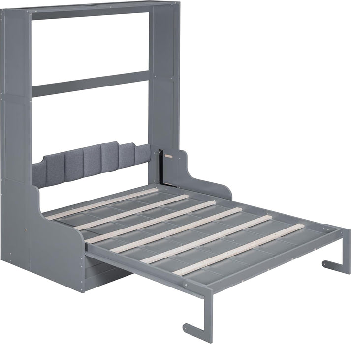 Queen Size Murphy Bed, Wall Bed with Sofa and Cushion, Grey