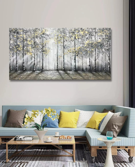 Art, 30X60 Inch Modern Impressionist Tree Art 100% Hand Painted Canvas Wall Art Oil Painting Large Paintings Gray Wall Decoration Acrylic Paint Knife Painting