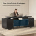 80.6" Executive Desk with Power Outlet and File Drawer, Modern Home Office Desk with 3 Large Cabinets and Privacy Panel, Business Furniture for Home Office, Living Room, Black